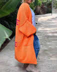 Casual Pocket Large Size Heart Pattern Knit Cardigan
