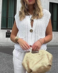 Elegant Pocket Sleeveless Cropped Knit Cardigan