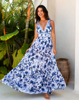 V Neck Lace Up Printed One Piece Swimsuit and Skirt