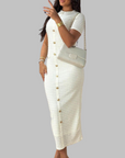 RACHEL™ - Elegant Round Neck Fake Button Dress