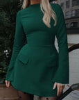 HAZEL™ - Chic A-Line Dress with Stand Collar and Long Sleeves