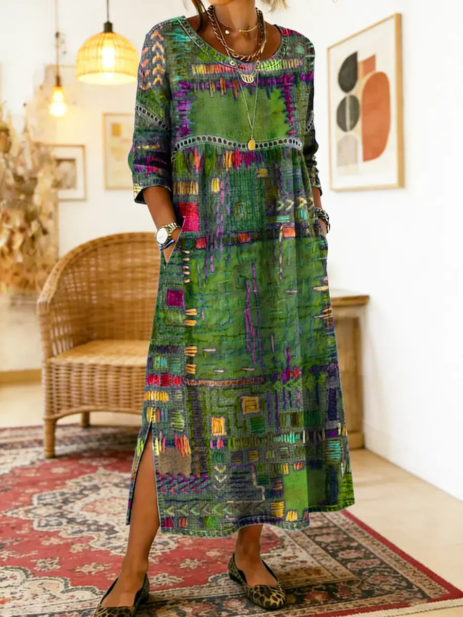 Manuela™ | Comfortable Denim Dress with Ethnic Patchwork