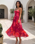 Sling Abstract Floral Print One Piece Swimsuit and Skirt