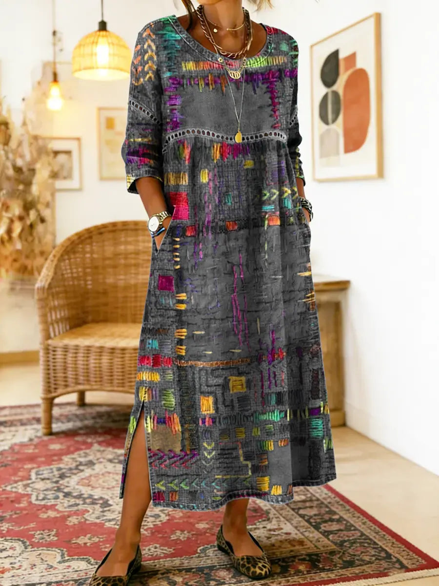 Manuela™ | Comfortable Denim Dress with Ethnic Patchwork