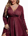 MATHILDE™ - Plus Size Glitter V-Neck Ruffle Hem Swing Cocktail Dress