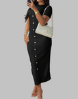 REGAN™ - Elegant Round Neck Fake Button Dress