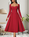AKILA™ - Elegant Heart Neckline Long Sleeve A-Line Maxi Dress