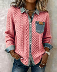Long-Sleeve Shirt with Denim Patchwork