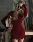 SARAH™ - Elegant Colorblock Wave Hem A-Line Long Sleeve Dress