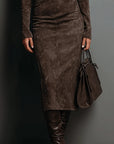 Ilaria™ - Suede Midi Dress with High Neck and Long Sleeves