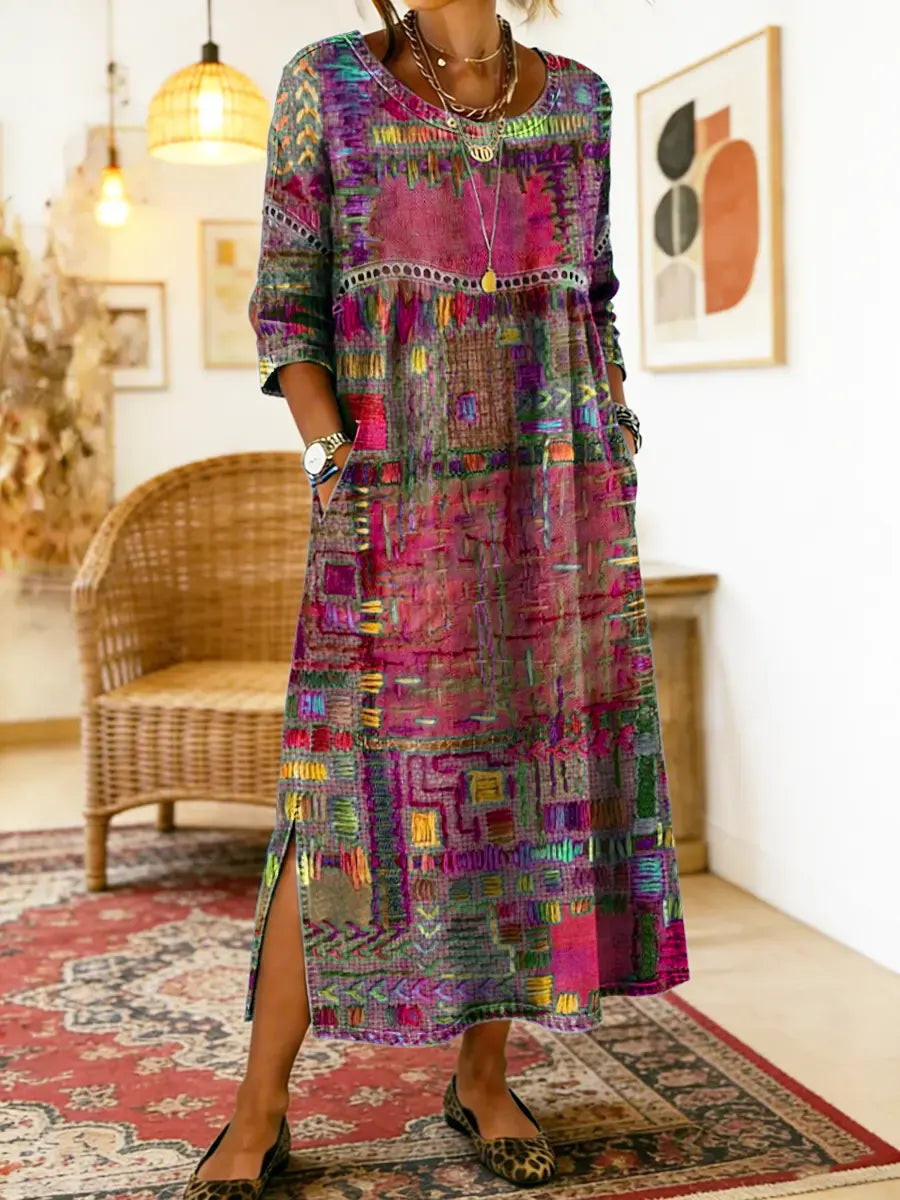 Manuela™ | Comfortable Denim Dress with Ethnic Patchwork