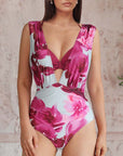 Abstract Floral Printed Two-piece Swimsuit and Skirt