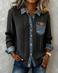 Long-Sleeve Shirt with Denim Patchwork