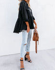 Distressed Denim Button Down Shirt Jacket