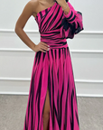 Hazel™ | Elegant Striped Maxi Dress with One Shoulder