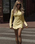 SARAH™ - Elegant Colorblock Wave Hem A-Line Long Sleeve Dress