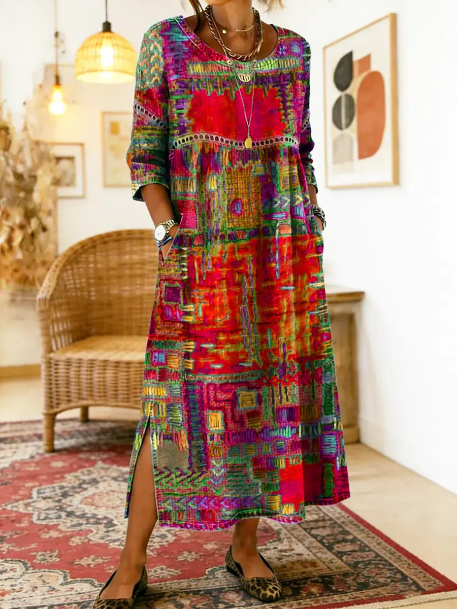 Manuela™ | Comfortable Denim Dress with Ethnic Patchwork
