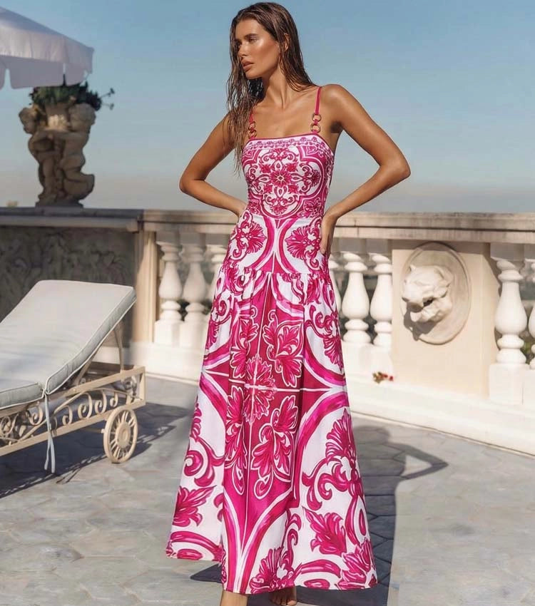 Sling Classic Majolica Series Pattern Print One Piece Swimsuit and Skirt or Shorts