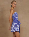 Sling Classic Majolica Series Pattern Print One Piece Swimsuit