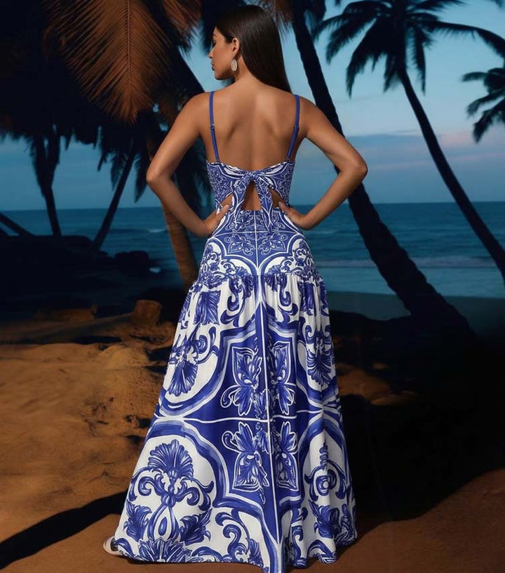Sling Classic Majolica Series Pattern Print One Piece Swimsuit