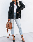 Distressed Denim Button Down Shirt Jacket