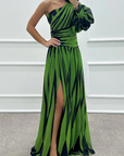 Hazel™ | Elegant Striped Maxi Dress with One Shoulder