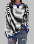 Licha™ - Casual Long Sleeve Round Neck Striped Sweatshirt