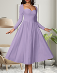 AKILA™ - Elegant Heart Neckline Long Sleeve A-Line Maxi Dress