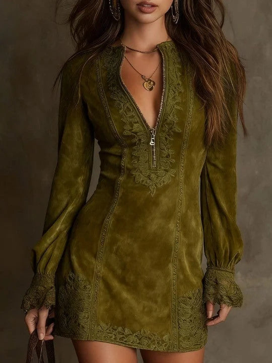 Aurora - suede mini dress with lace