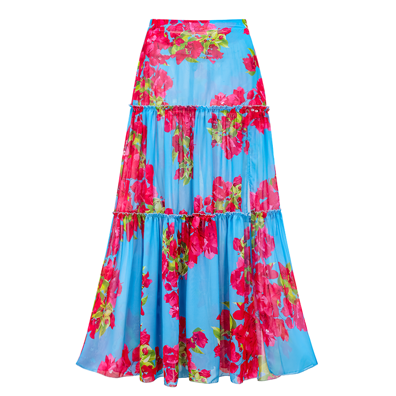 Ruffle Removable Shoulder Strap Pink Bougainvillea Flower Print