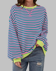 Licha™ - Casual Long Sleeve Round Neck Striped Sweatshirt