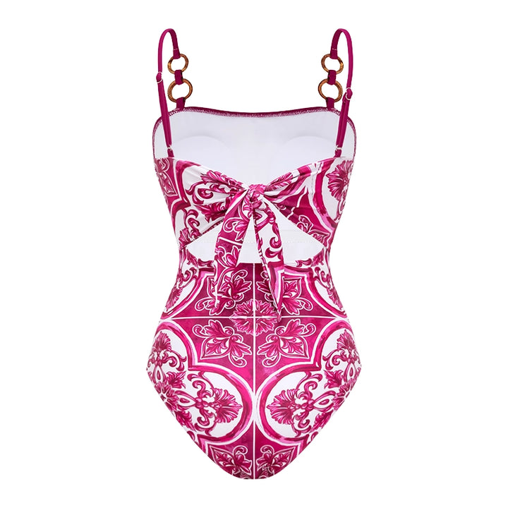 Sling Classic Majolica Series Pattern Print One Piece Swimsuit and Skirt or Shorts