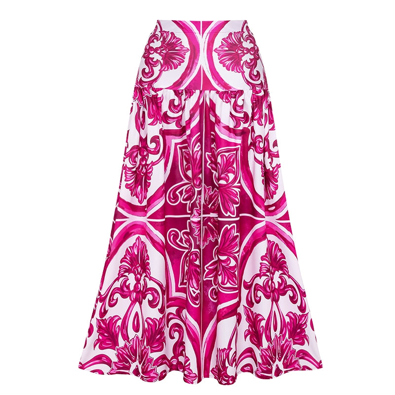 Sling Classic Majolica Series Pattern Print One Piece Swimsuit and Skirt or Shorts
