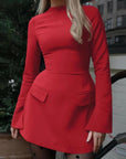 HAZEL™ - Chic A-Line Dress with Stand Collar and Long Sleeves