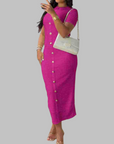 RACHEL™ - Elegant Round Neck Fake Button Dress