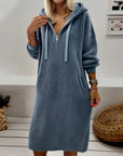 Frannie™-Casual Hooded Honeycomb Knit Fleece Dress