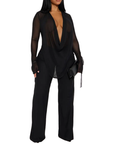 ROXELLA™ – Deep V Ruffle Bell-Bottom Set