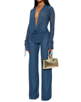 ROXELLA™ – Deep V Ruffle Bell-Bottom Set