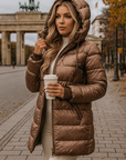 Lina | Long, warm quilted jacket with generous hood