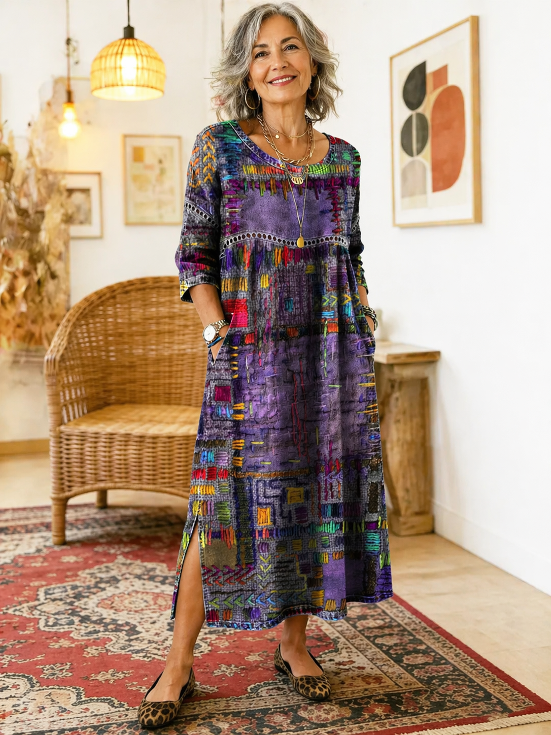 Manuela™ | Comfortable Denim Dress with Ethnic Patchwork