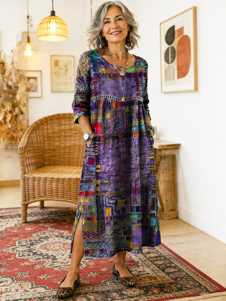 Manuela™ | Comfortable Denim Dress with Ethnic Patchwork