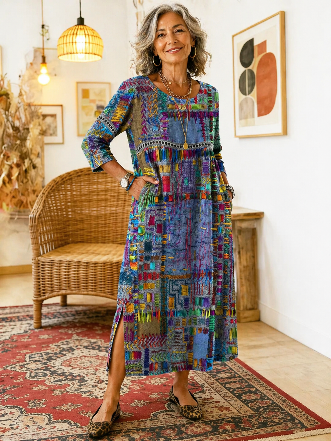 Manuela™ | Comfortable Denim Dress with Ethnic Patchwork