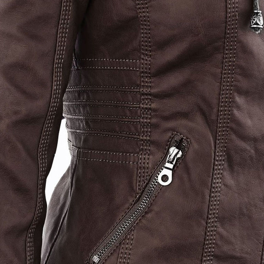 Pia | Modern leather jacket with hood