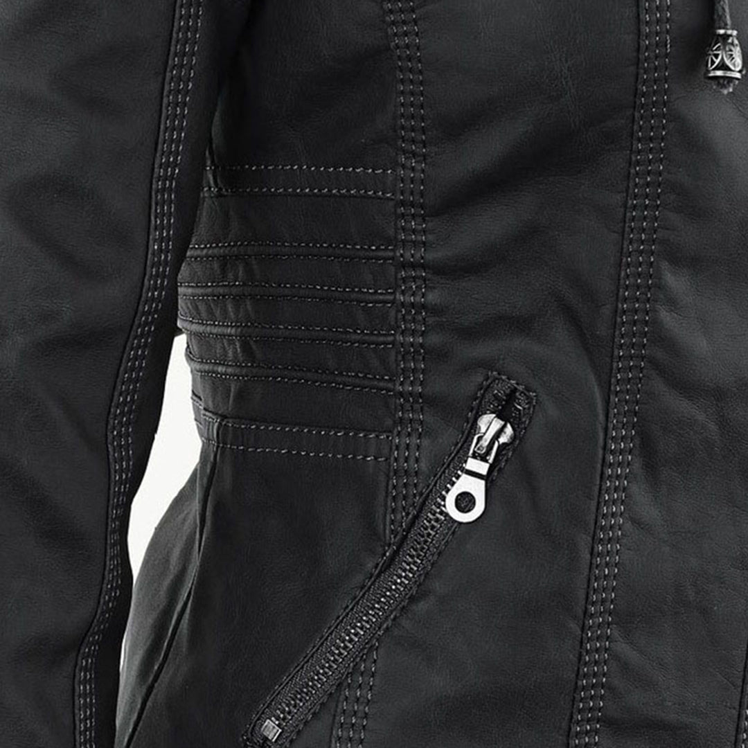 Pia | Modern leather jacket with hood