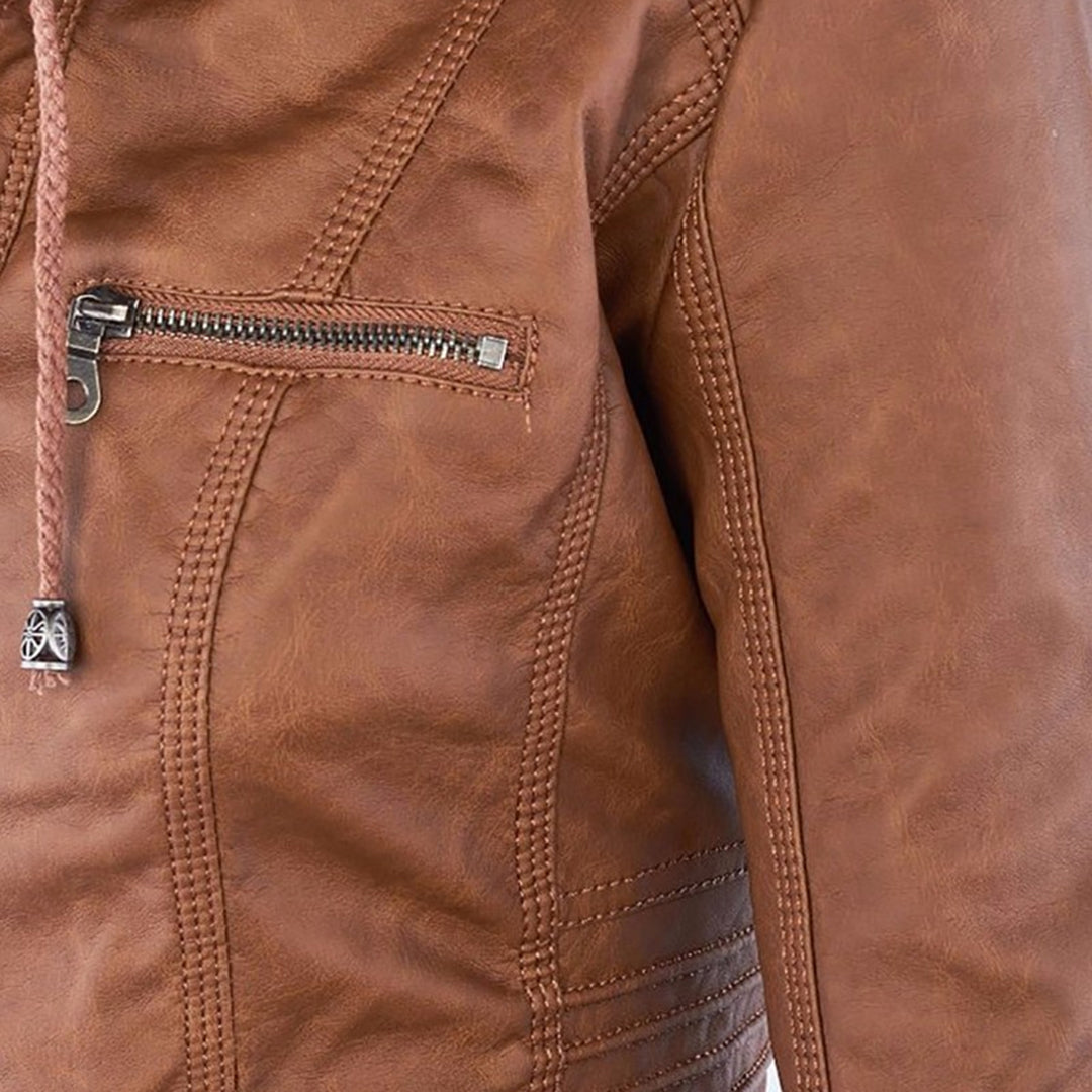 Pia | Modern leather jacket with hood