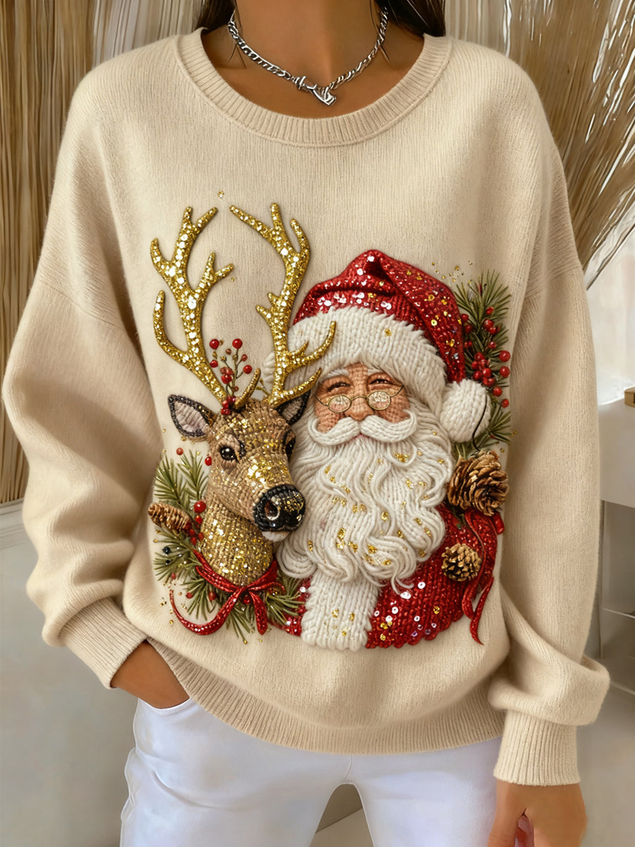 Santa Renne Vintage casual round neck sweater for women