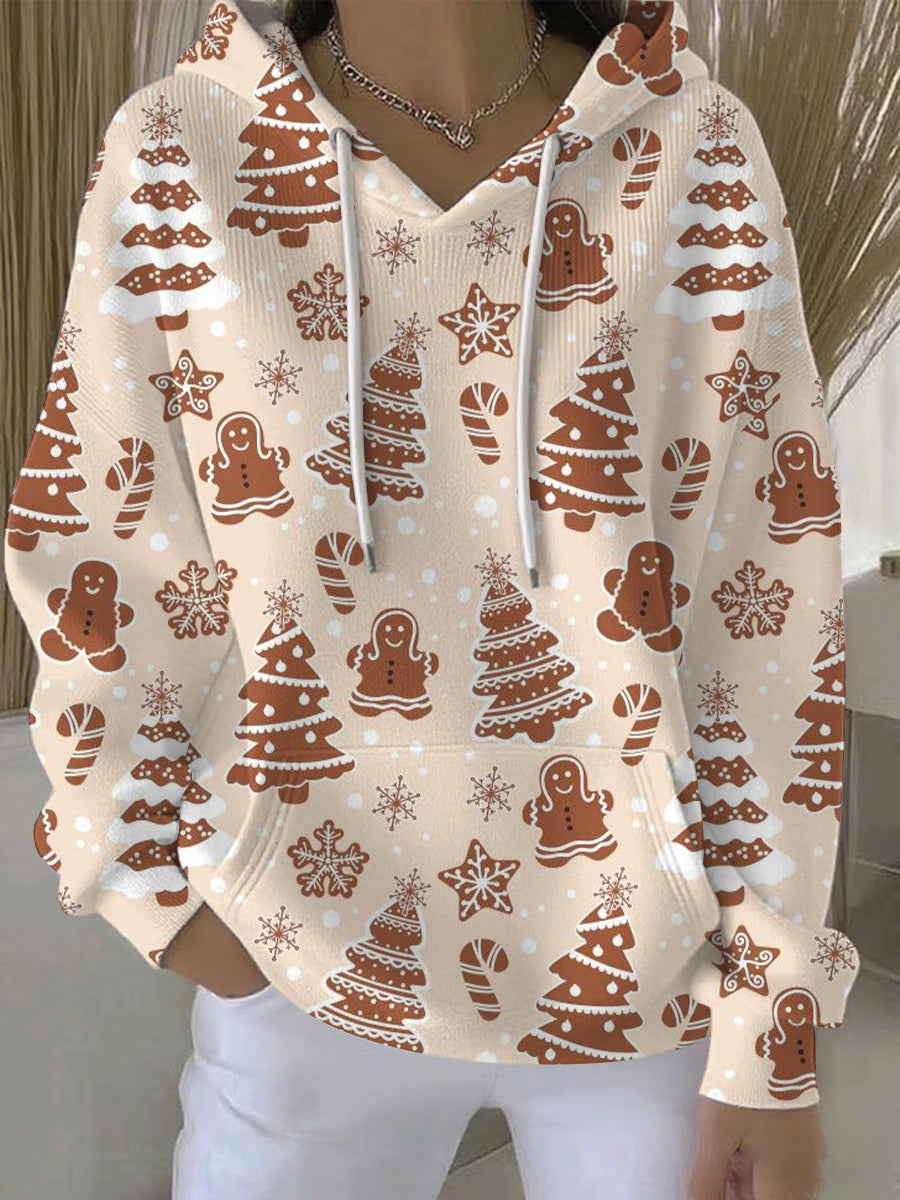 Casual Christmas print hoodie for women