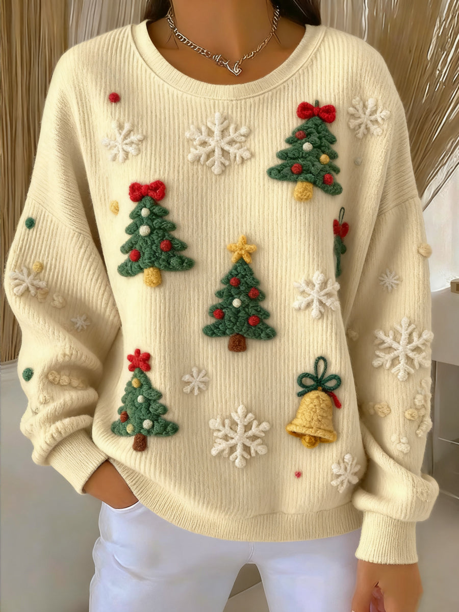 Casual vintage crew neck sweater for women
