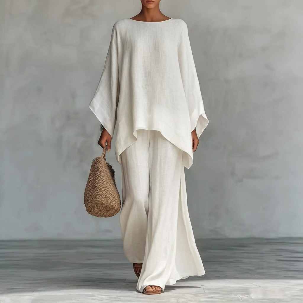 Cristina™ | Two-piece set with long sleeves and wide-leg pants