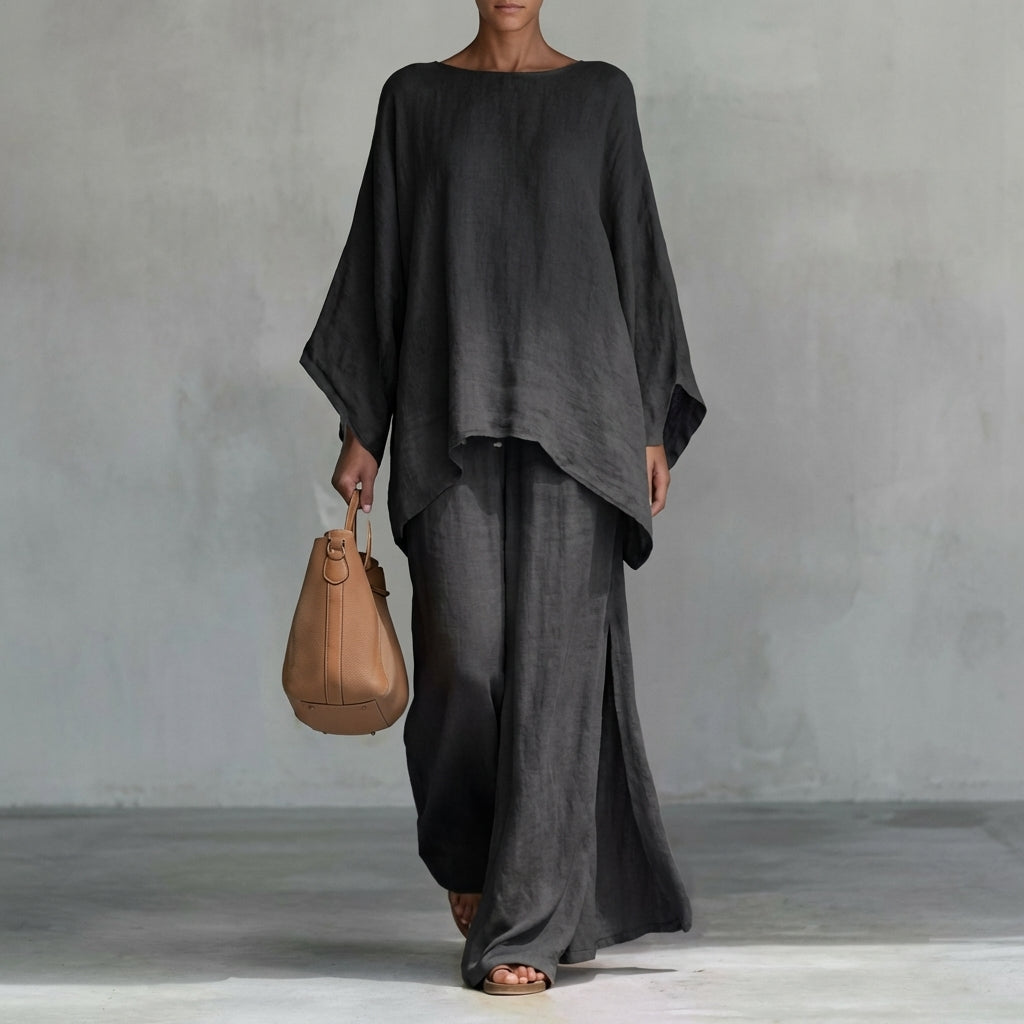 Cristina™ | Two-piece set with long sleeves and wide-leg pants